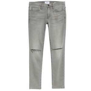 FRAME Men’s L’Homme Skinny Jeans in Silver Strand Wash Distressed Ripped Knee
